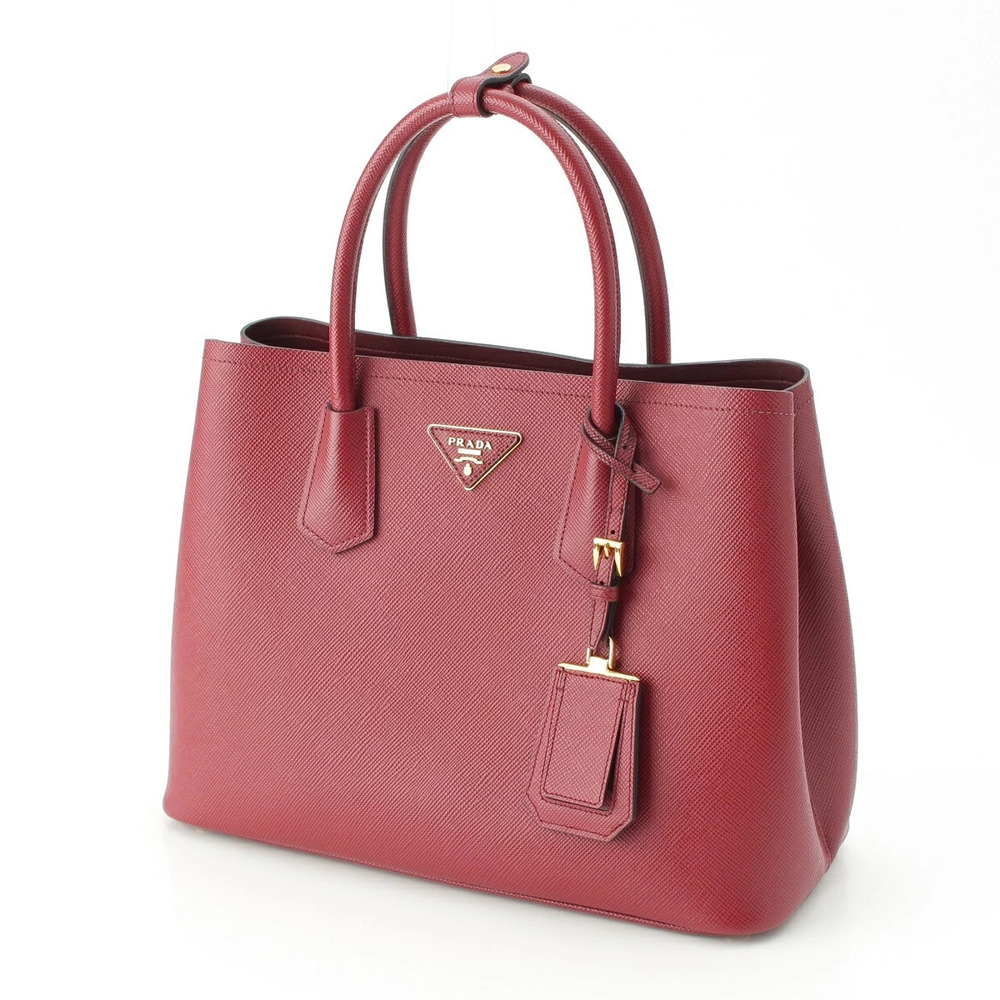 Prada Double Handbag Triangle Bordeaux Saffiano Leather Purple